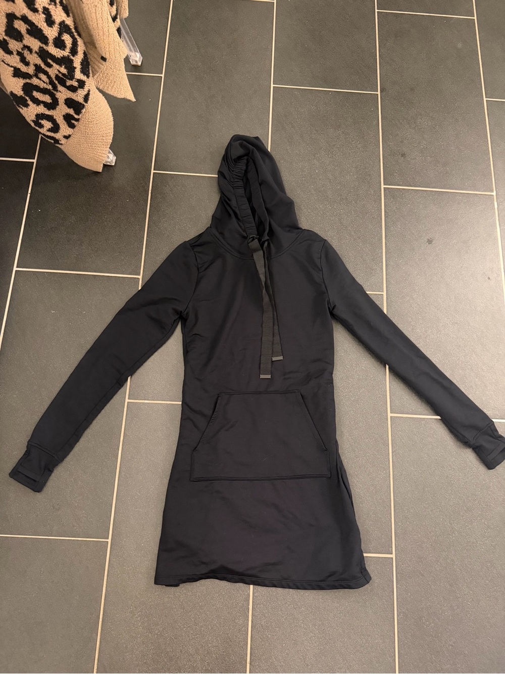 Athleta Surrey Hills Black Hooded Sweatshirt Dress Size XS